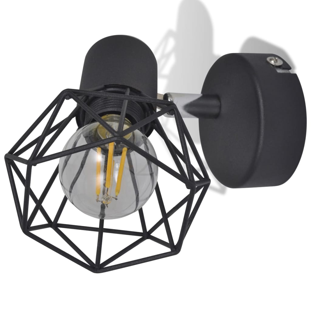 Set 2 Applique con Rete in Stile Industriale Nero Lampadina LED - homemem39