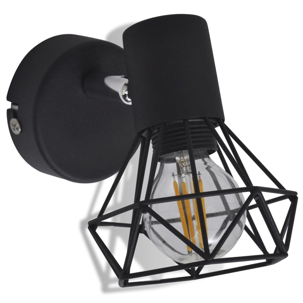 Set 2 Applique con Rete in Stile Industriale Nero Lampadina LED - homemem39