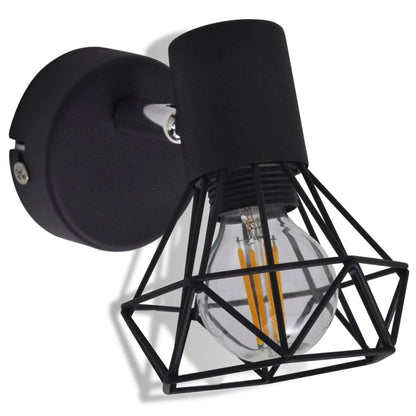 Set 2 Applique con Rete in Stile Industriale Nero Lampadina LED - homemem39