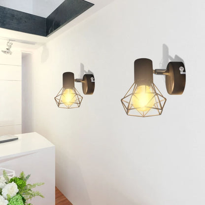 Set 2 Applique con Rete in Stile Industriale Nero Lampadina LED - homemem39