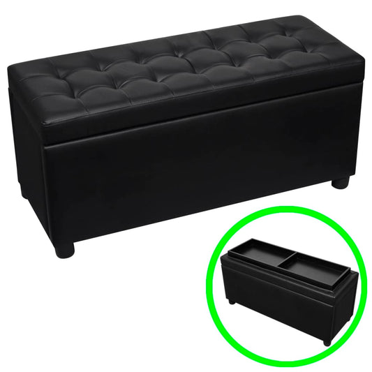 Sgabello con Contenitore in Pelle Artificiale Nero - homemem39