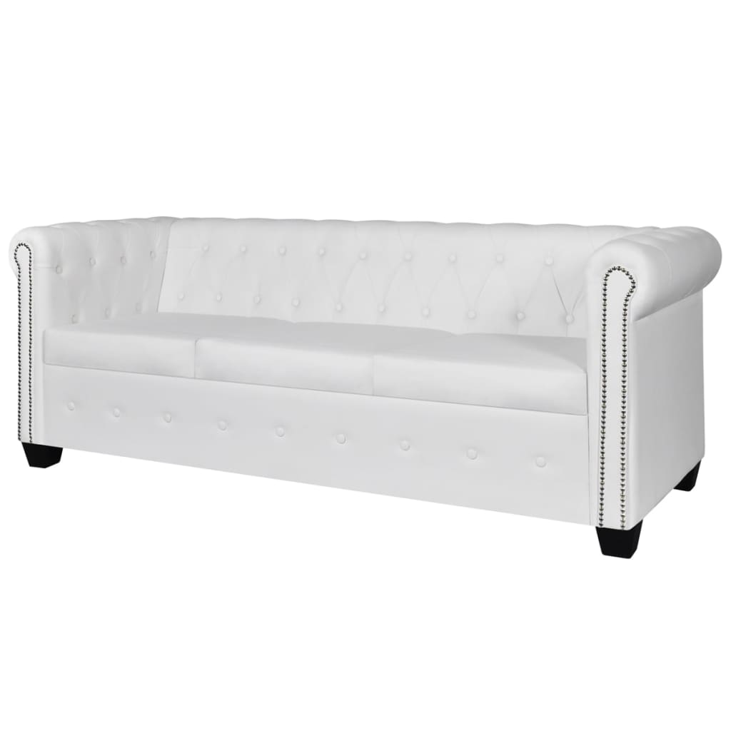 Divano Chesterfield a 3 Posti in Finta Pelle Bianco - homemem39