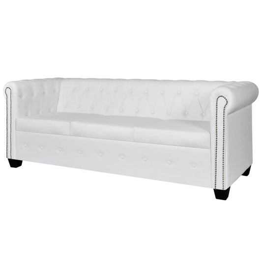 Divano Chesterfield a 3 Posti in Finta Pelle Bianco - homemem39