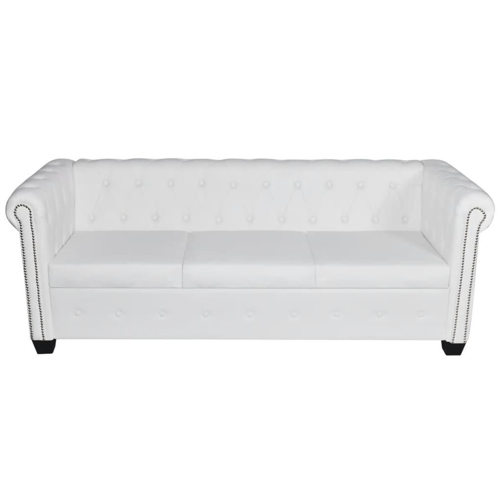 Divano Chesterfield a 3 Posti in Finta Pelle Bianco - homemem39