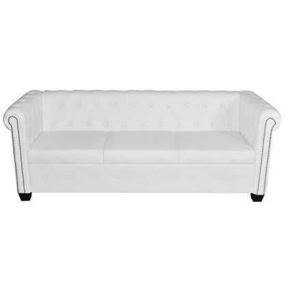 Divano Chesterfield a 3 Posti in Finta Pelle Bianco - homemem39