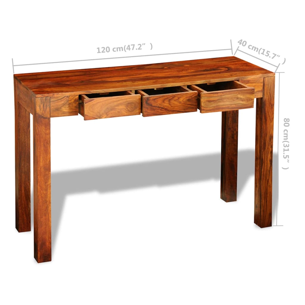 Tavolo Consolle con 3 Cassetti 80 cm Legno Massello di Sheesham - homemem39