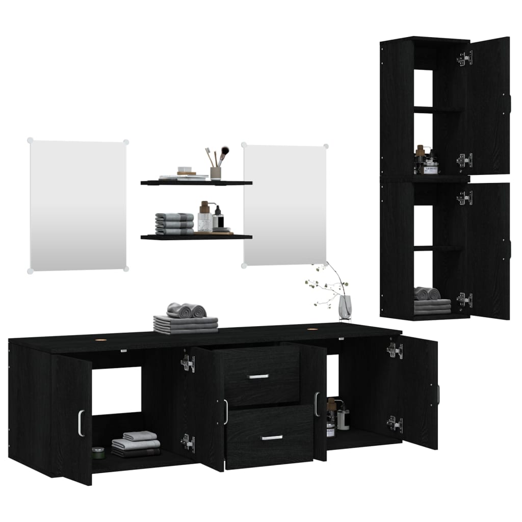 vidaXL Set Mobili da Bagno 7 pz Nero in Legno Multistrato - homemem39