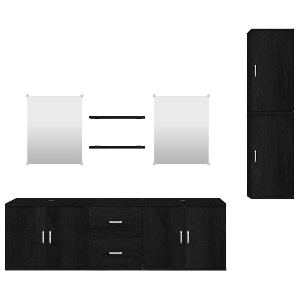 vidaXL Set Mobili da Bagno 7 pz Nero in Legno Multistrato - homemem39