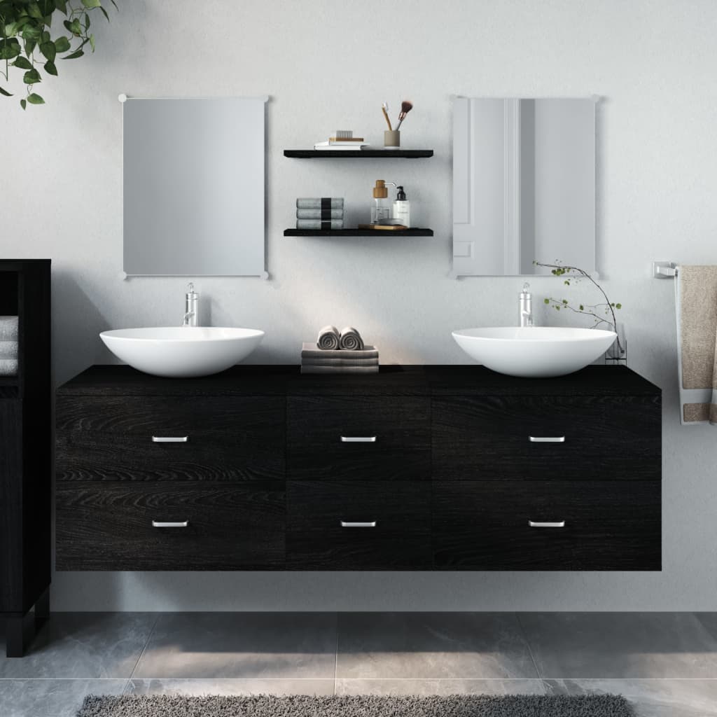 vidaXL Set Mobili da Bagno 5 pz Nero in Legno Multistrato - homemem39