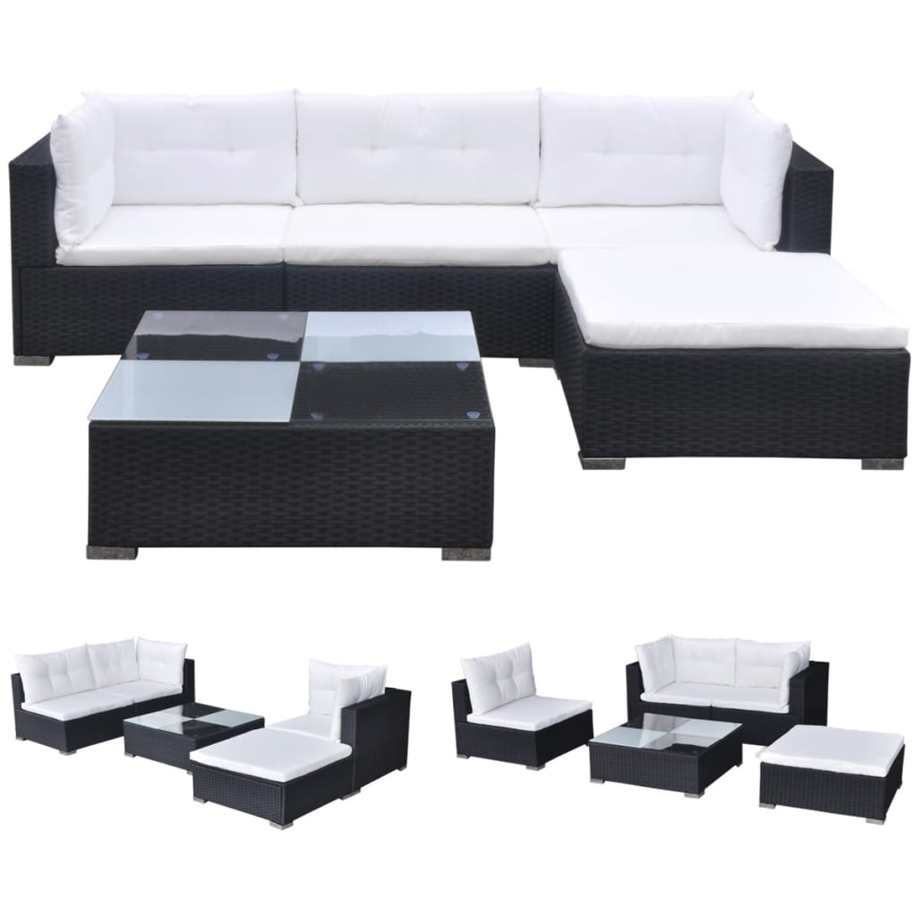 Set Divani da Giardino 5 pz con Cuscini in Polyrattan Nero - homemem39