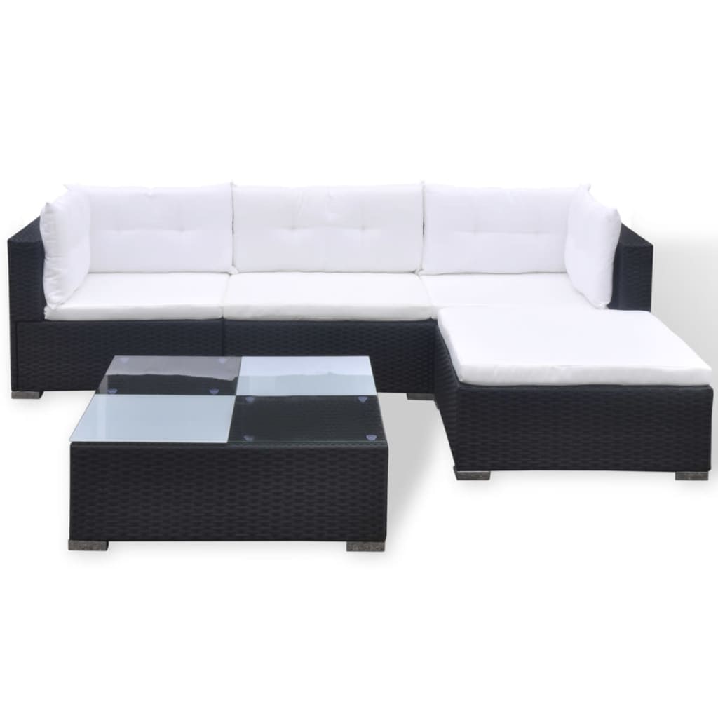 Set Divani da Giardino 5 pz con Cuscini in Polyrattan Nero - homemem39