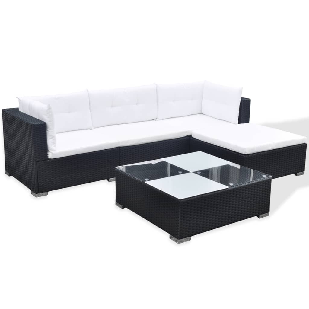 Set Divani da Giardino 5 pz con Cuscini in Polyrattan Nero - homemem39