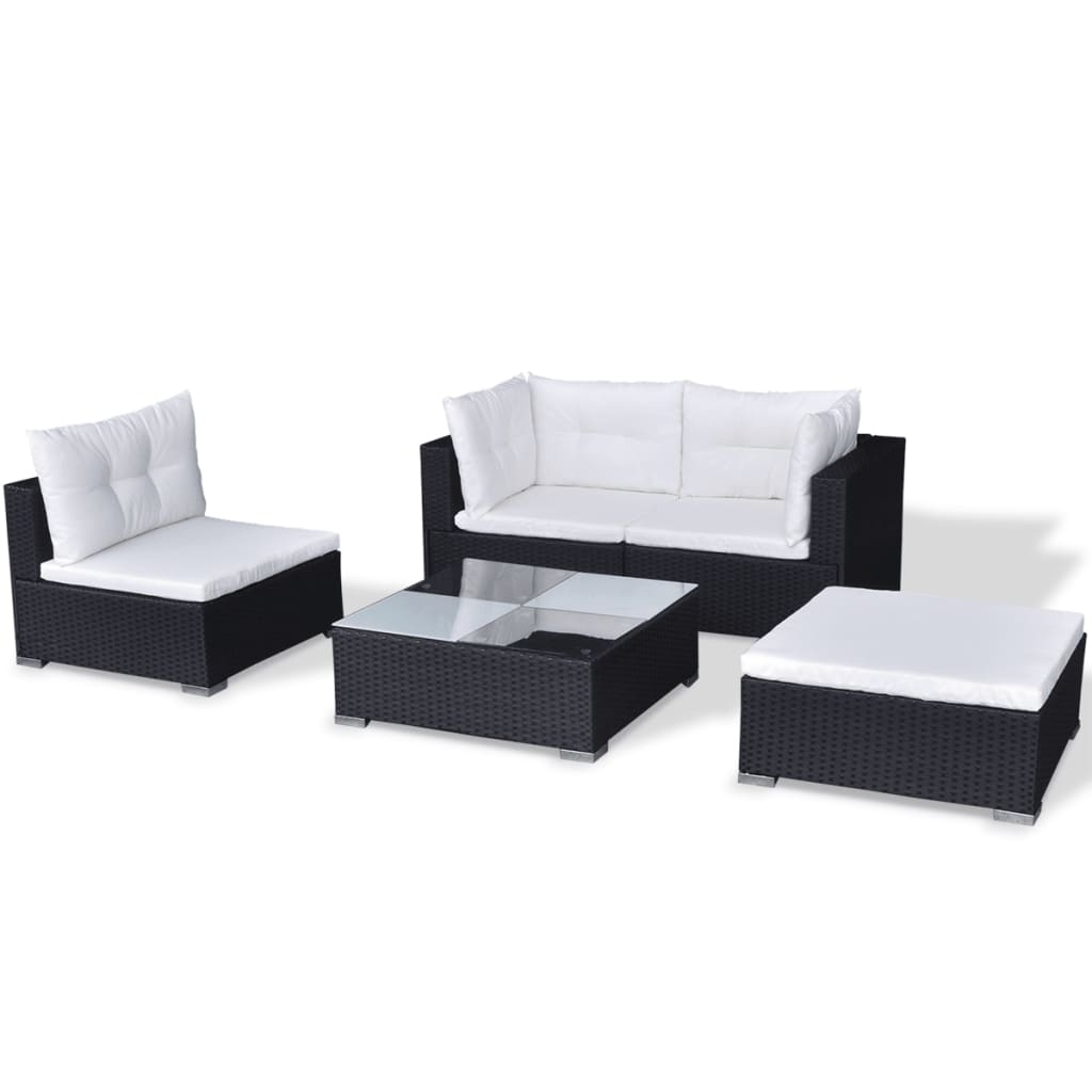 Set Divani da Giardino 5 pz con Cuscini in Polyrattan Nero - homemem39