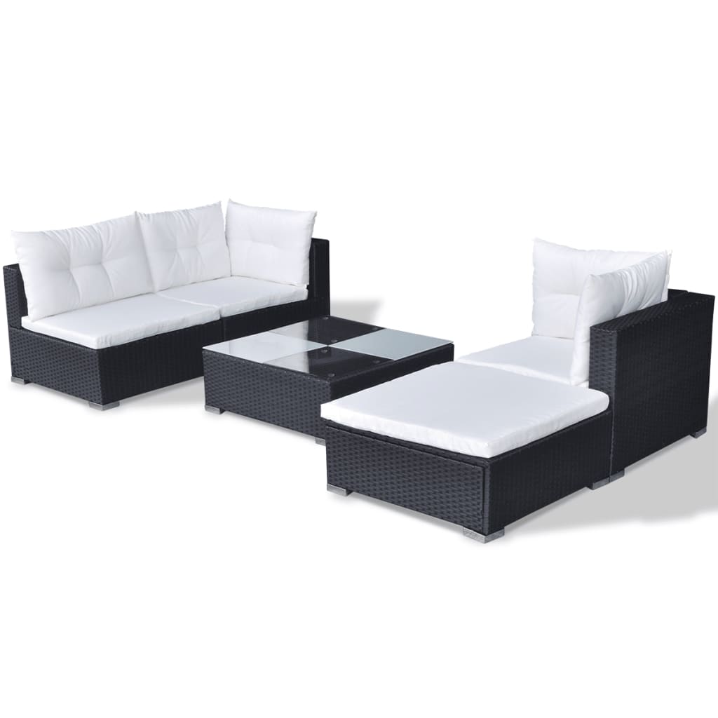 Set Divani da Giardino 5 pz con Cuscini in Polyrattan Nero - homemem39