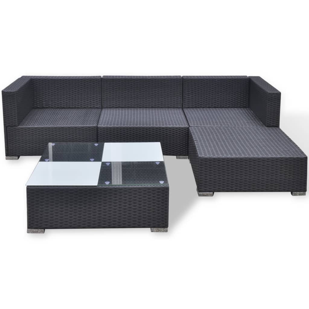 Set Divani da Giardino 5 pz con Cuscini in Polyrattan Nero - homemem39