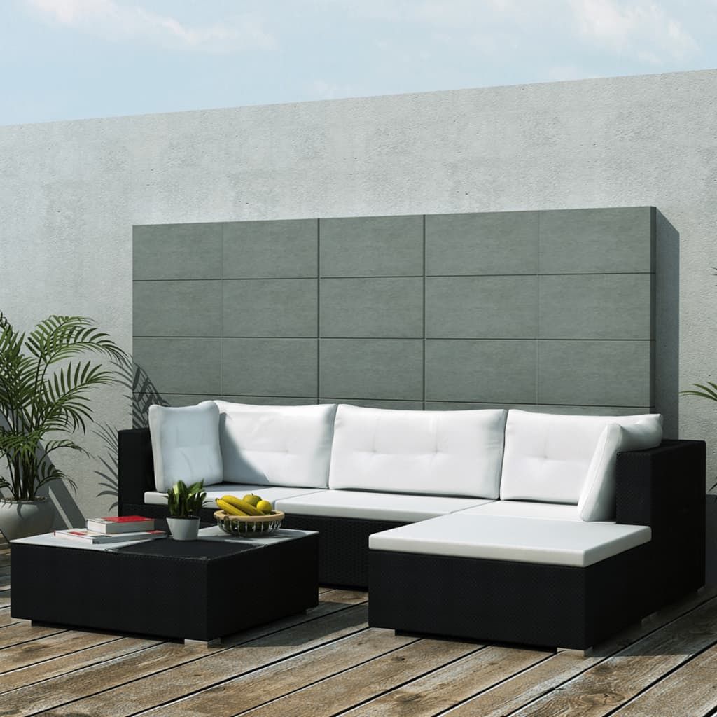 Set Divani da Giardino 5 pz con Cuscini in Polyrattan Nero - homemem39