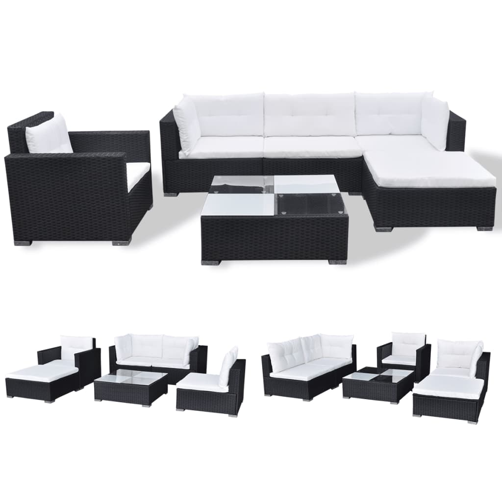 Set Divani da Giardino 6 pz con Cuscini in Polyrattan Nero - homemem39