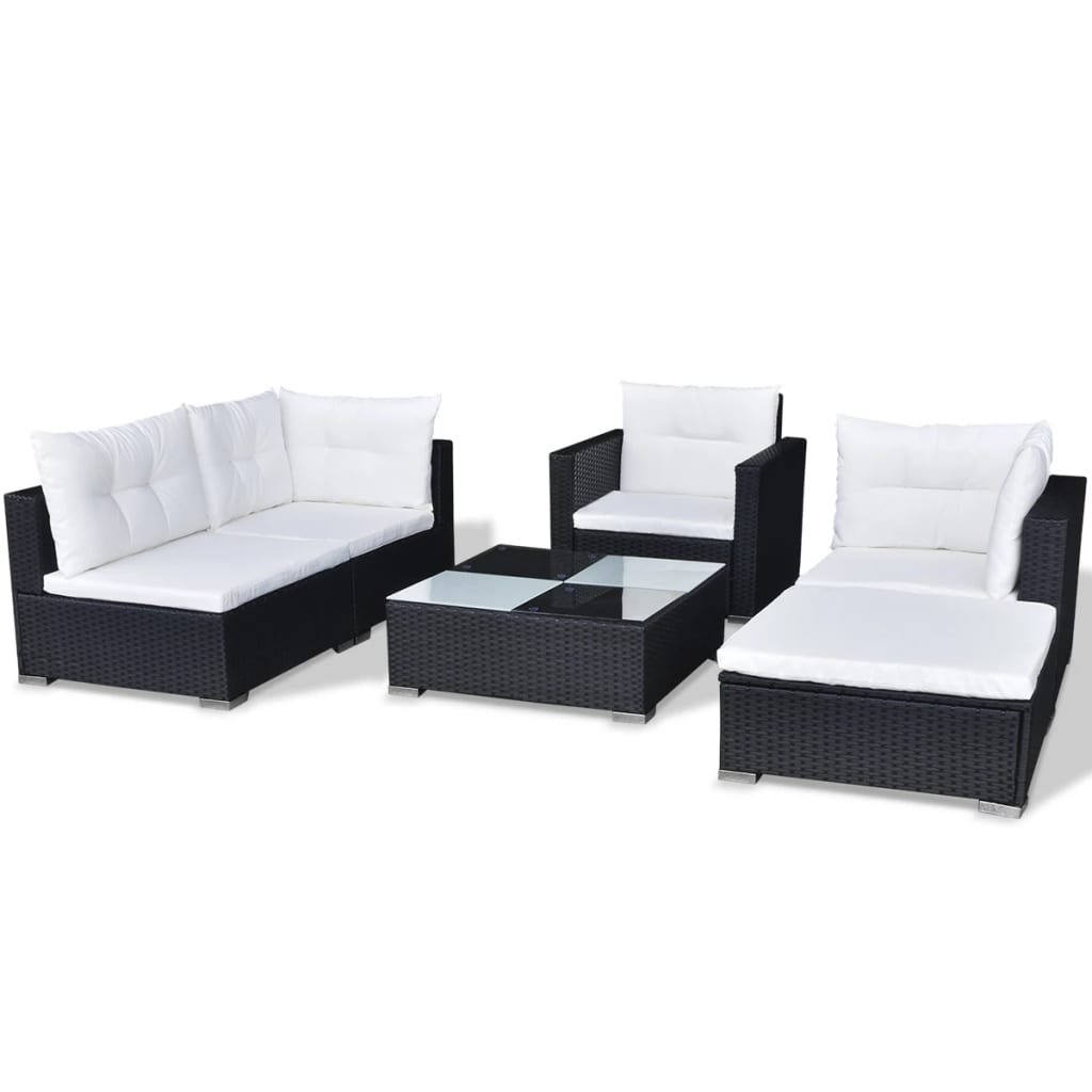 Set Divani da Giardino 6 pz con Cuscini in Polyrattan Nero - homemem39