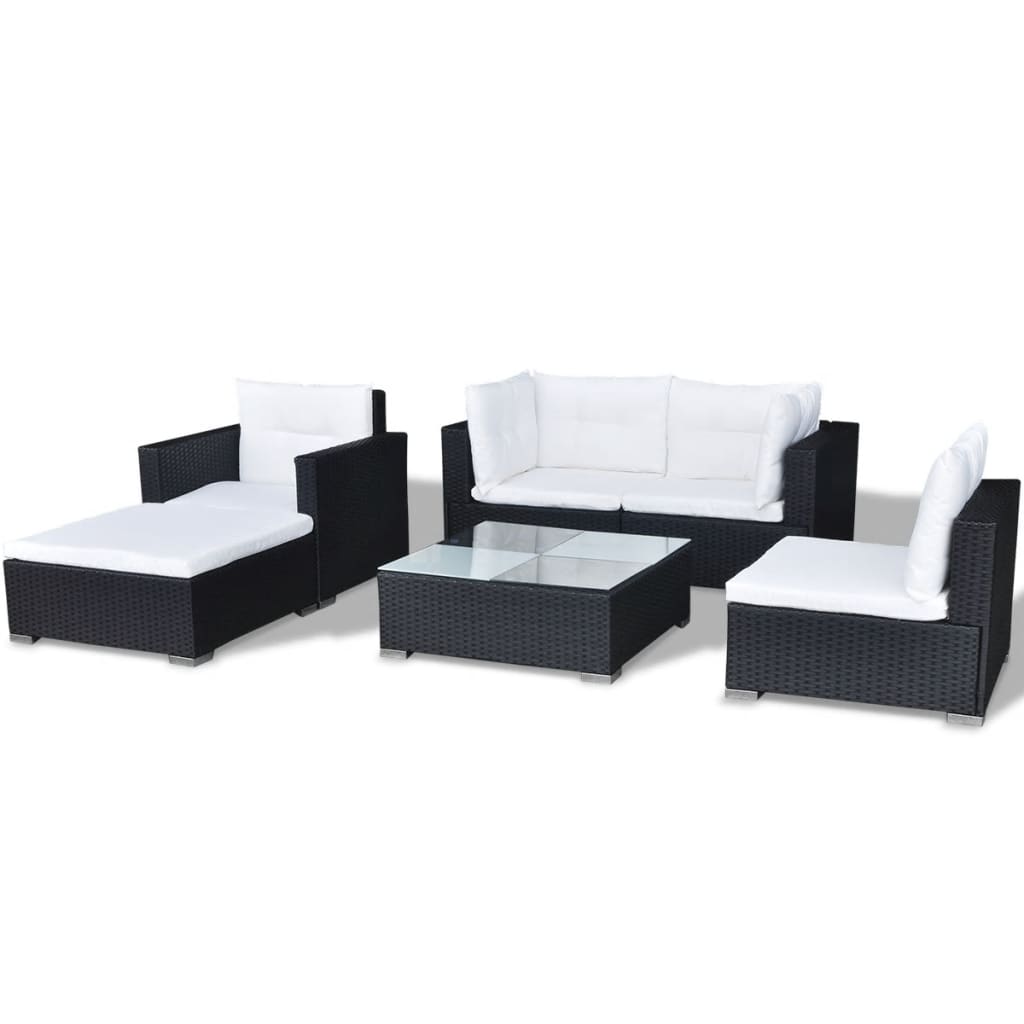 Set Divani da Giardino 6 pz con Cuscini in Polyrattan Nero - homemem39