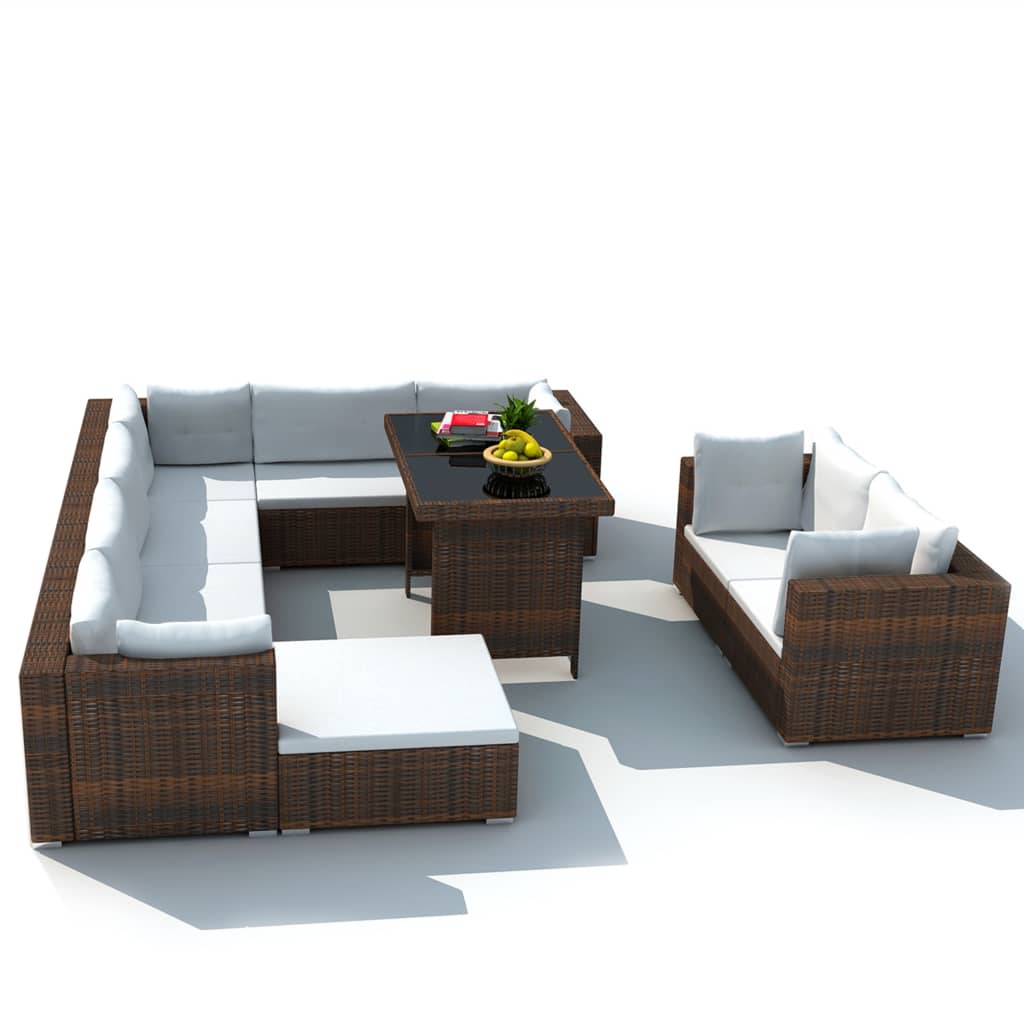 Set Divani da Giardino 10 pz con Cuscini in Polyrattan Marrone - homemem39