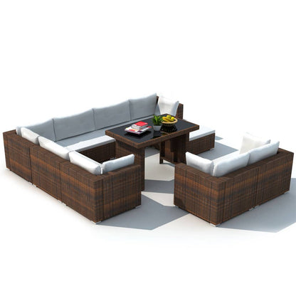 Set Divani da Giardino 10 pz con Cuscini in Polyrattan Marrone - homemem39