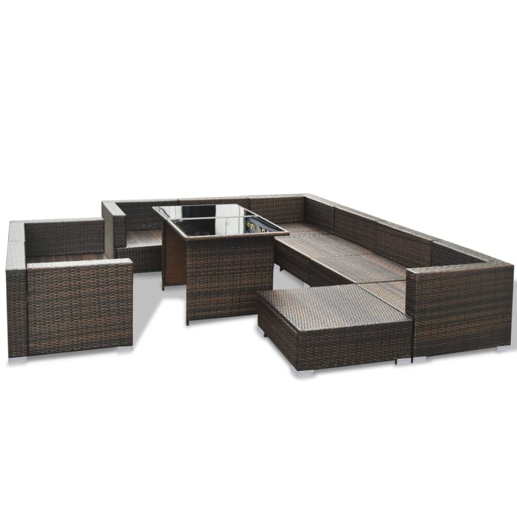 Set Divani da Giardino 10 pz con Cuscini in Polyrattan Marrone - homemem39