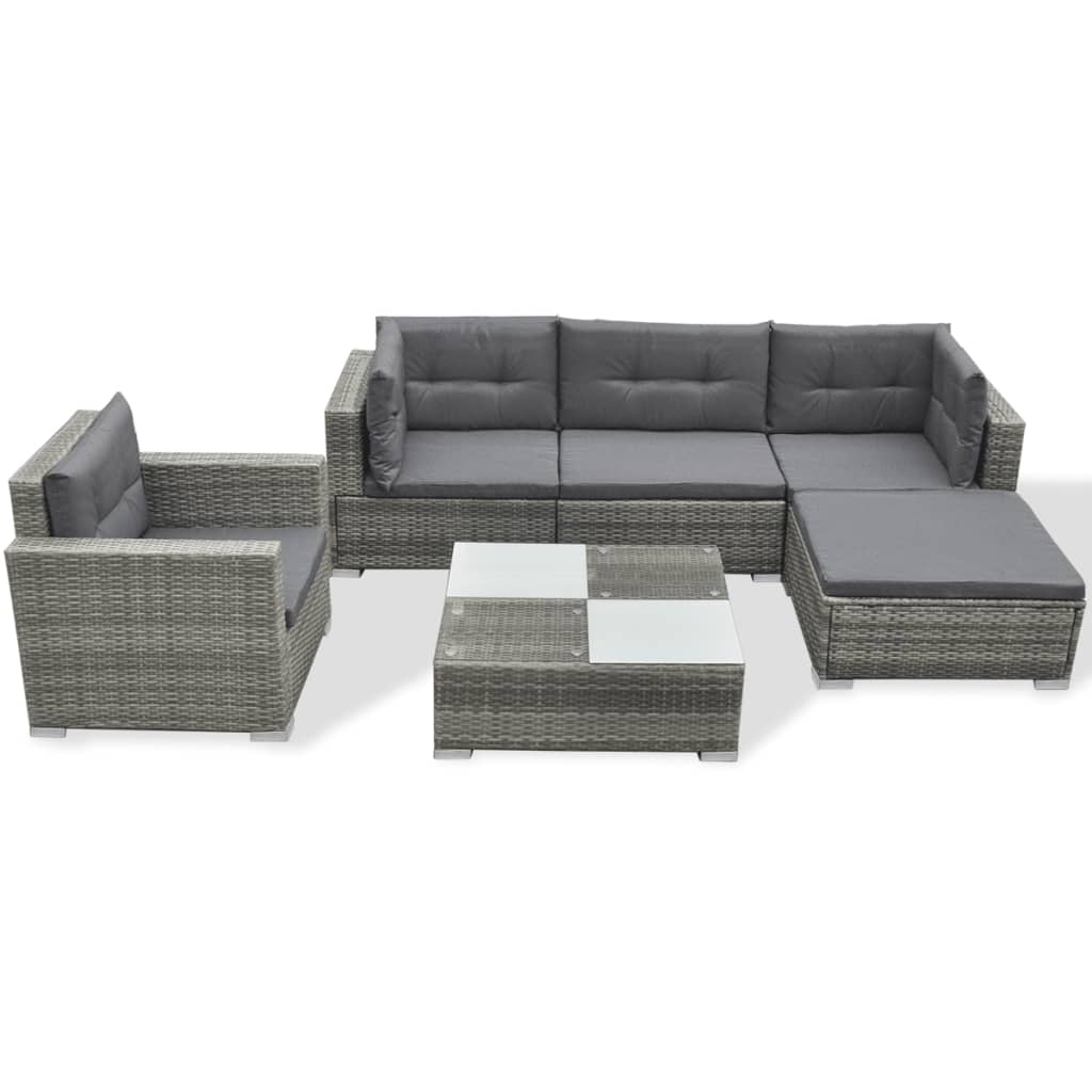 Set Divani da Giardino 6 pz con Cuscini in Polyrattan Grigio - homemem39