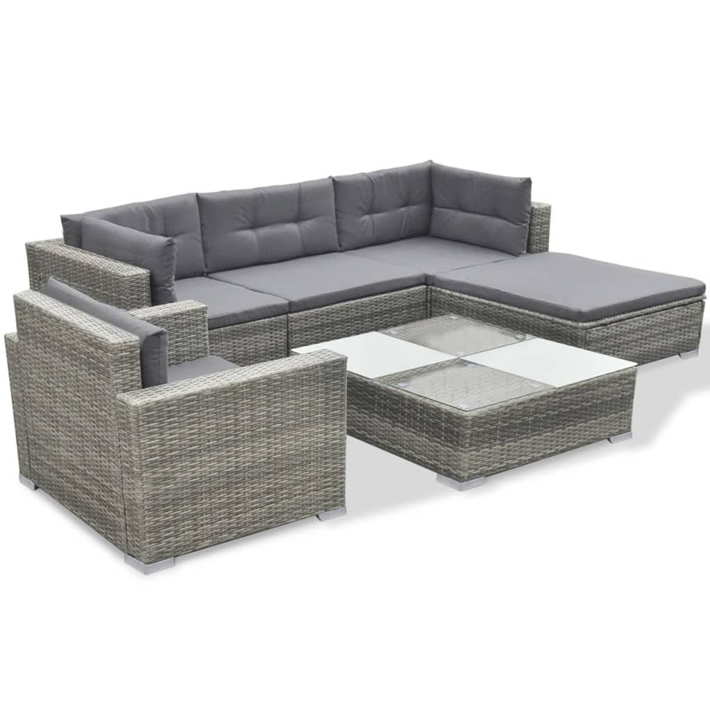 Set Divani da Giardino 6 pz con Cuscini in Polyrattan Grigio - homemem39