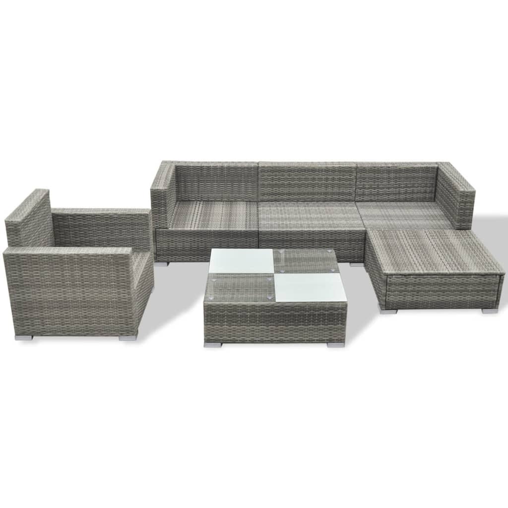 Set Divani da Giardino 6 pz con Cuscini in Polyrattan Grigio - homemem39