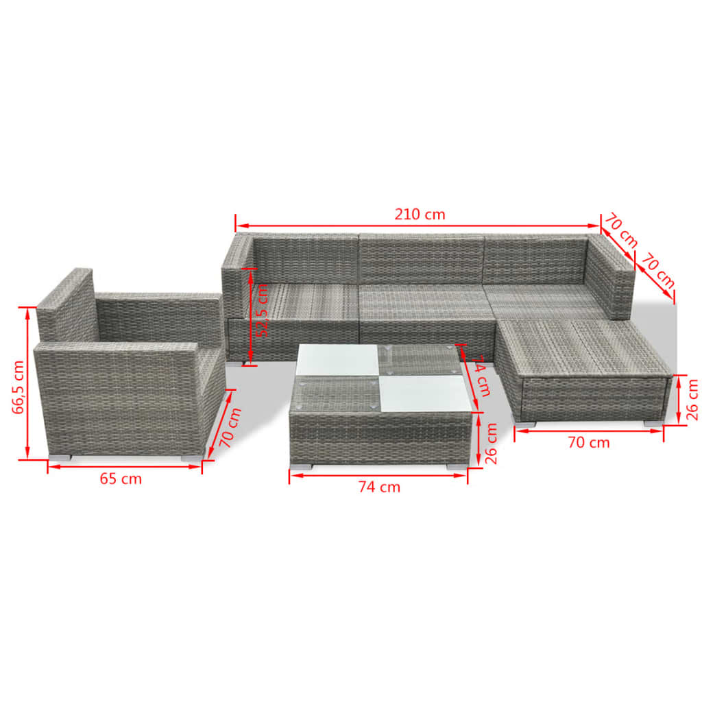 Set Divani da Giardino 6 pz con Cuscini in Polyrattan Grigio - homemem39