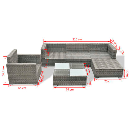 Set Divani da Giardino 6 pz con Cuscini in Polyrattan Grigio - homemem39