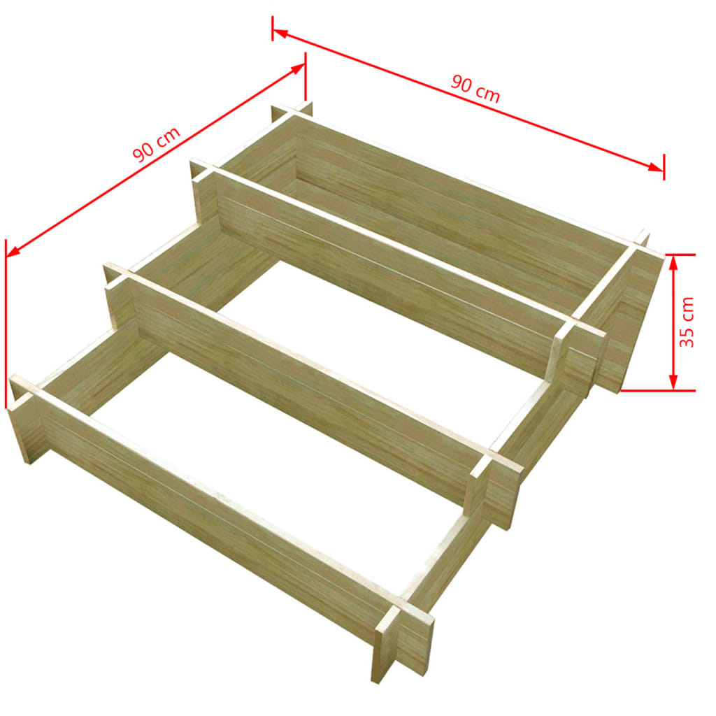 Fioriera a 3 Livelli 90x90x35 cm in Legno Impregnato - homemem39