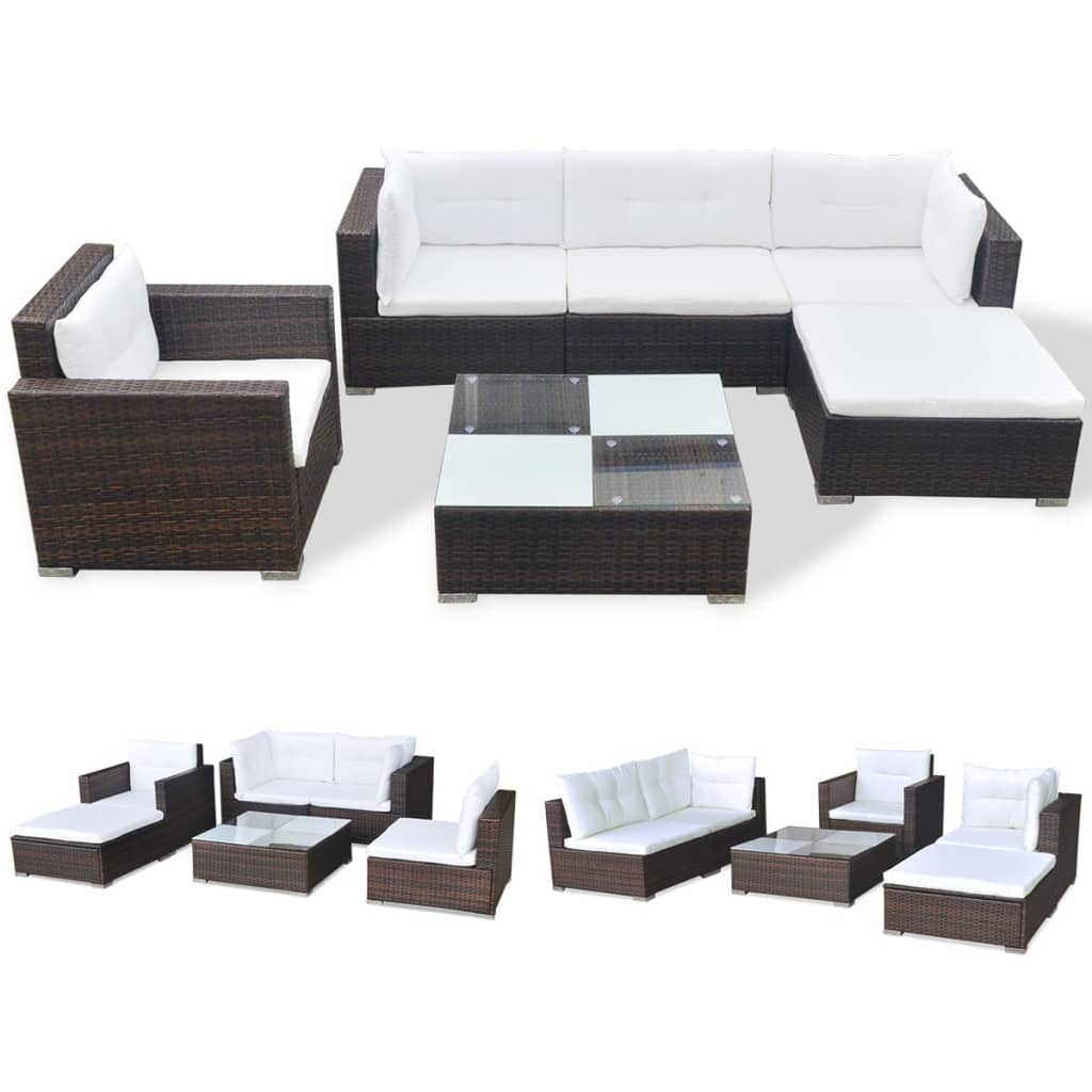 Set Divani da Giardino 6 pz con Cuscini in Polyrattan Marrone - homemem39