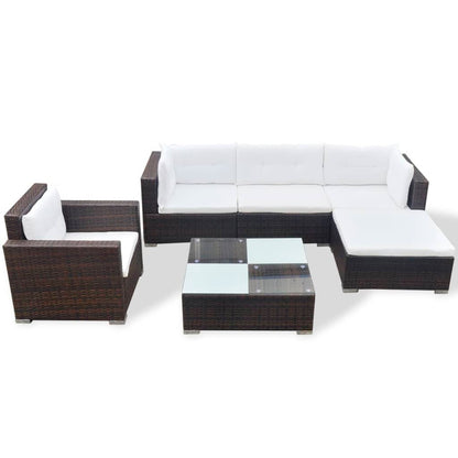 Set Divani da Giardino 6 pz con Cuscini in Polyrattan Marrone - homemem39