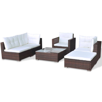 Set Divani da Giardino 6 pz con Cuscini in Polyrattan Marrone - homemem39