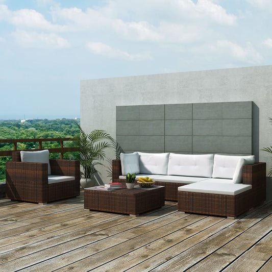 Set Divani da Giardino 6 pz con Cuscini in Polyrattan Marrone - homemem39