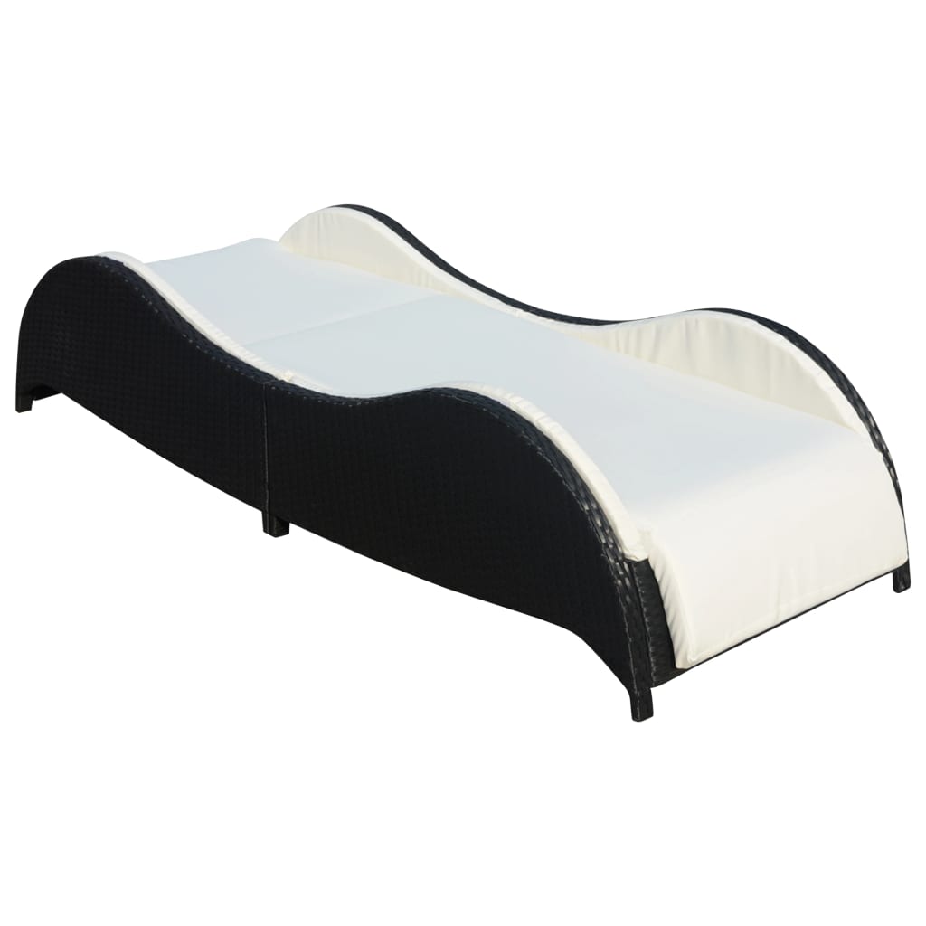 Lettino Prendisole con Cuscino in Polyrattan Nero - homemem39