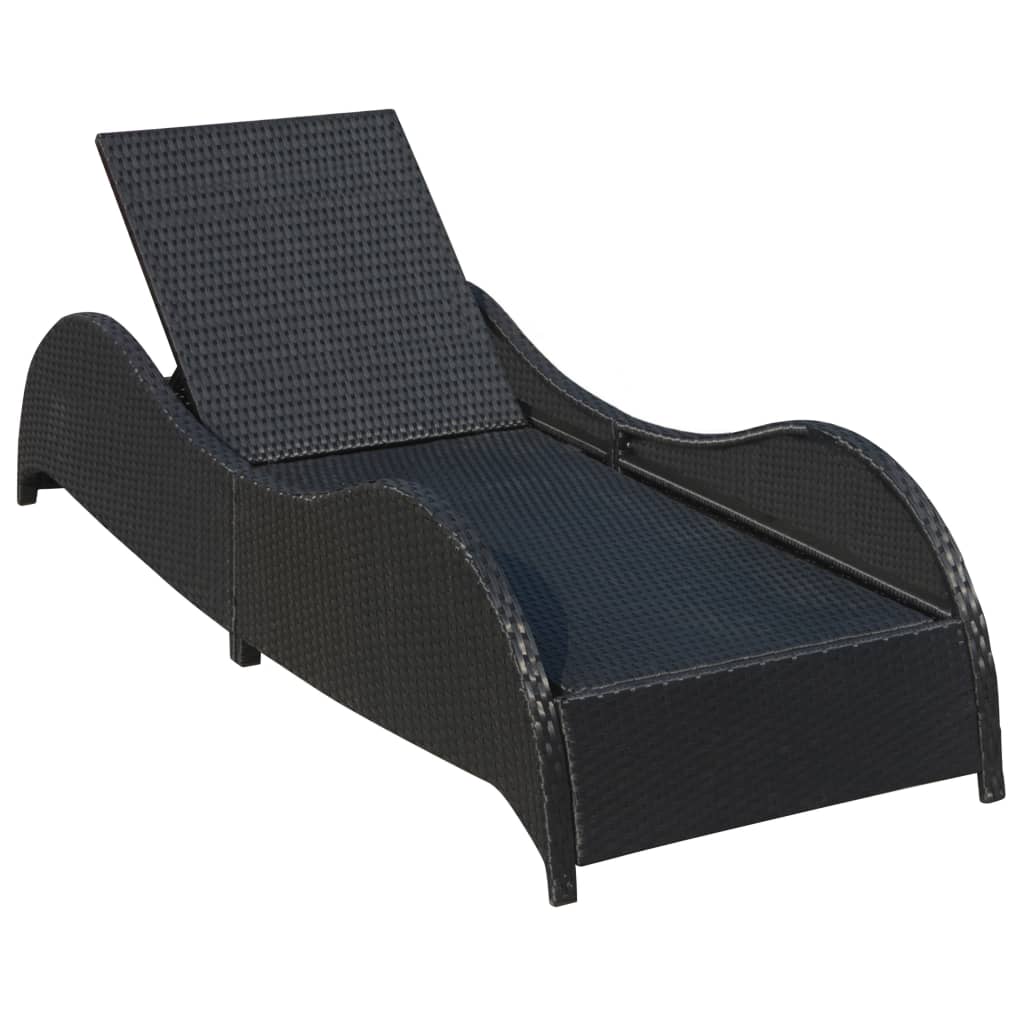 Lettino Prendisole con Cuscino in Polyrattan Nero - homemem39