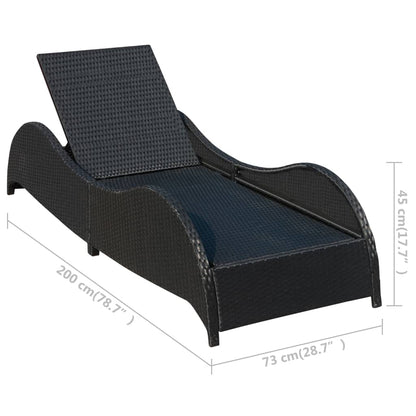 Lettino Prendisole con Cuscino in Polyrattan Nero - homemem39