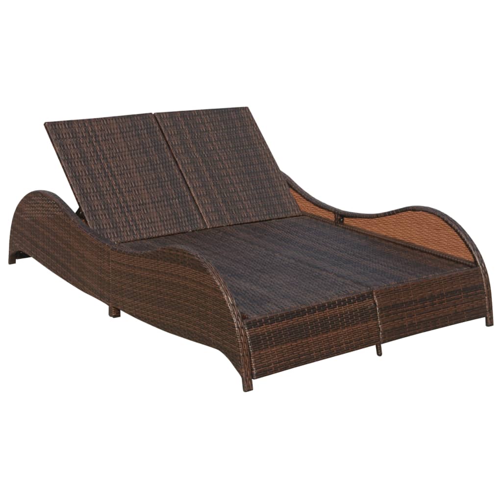 Lettino Prendisole Doppio con Cuscino in Polyrattan Marrone - homemem39