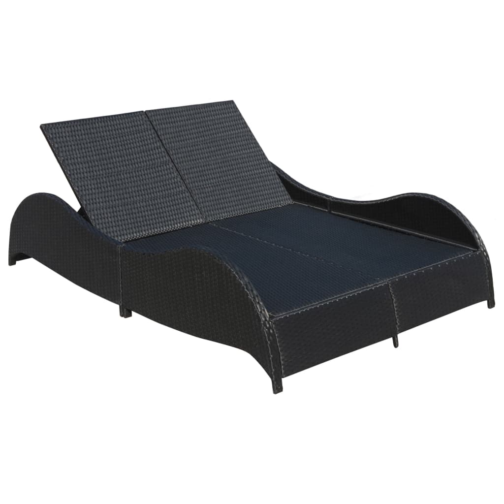 Lettino Prendisole Doppio con Cuscino in Polyrattan Nero - homemem39