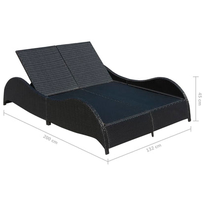 Lettino Prendisole Doppio con Cuscino in Polyrattan Nero - homemem39