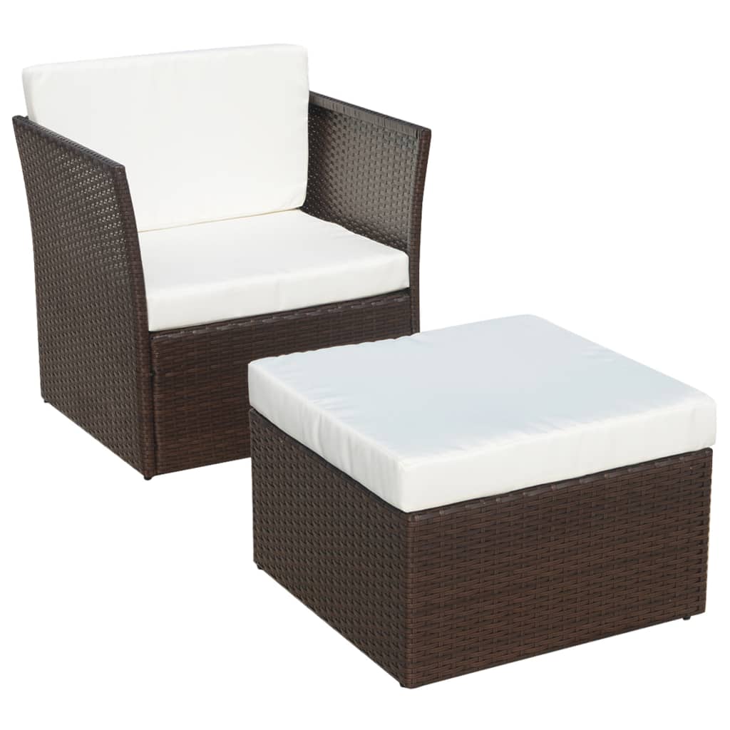 Sedia da Giardino con Poggiapiedi in Polyrattan Marrone - homemem39