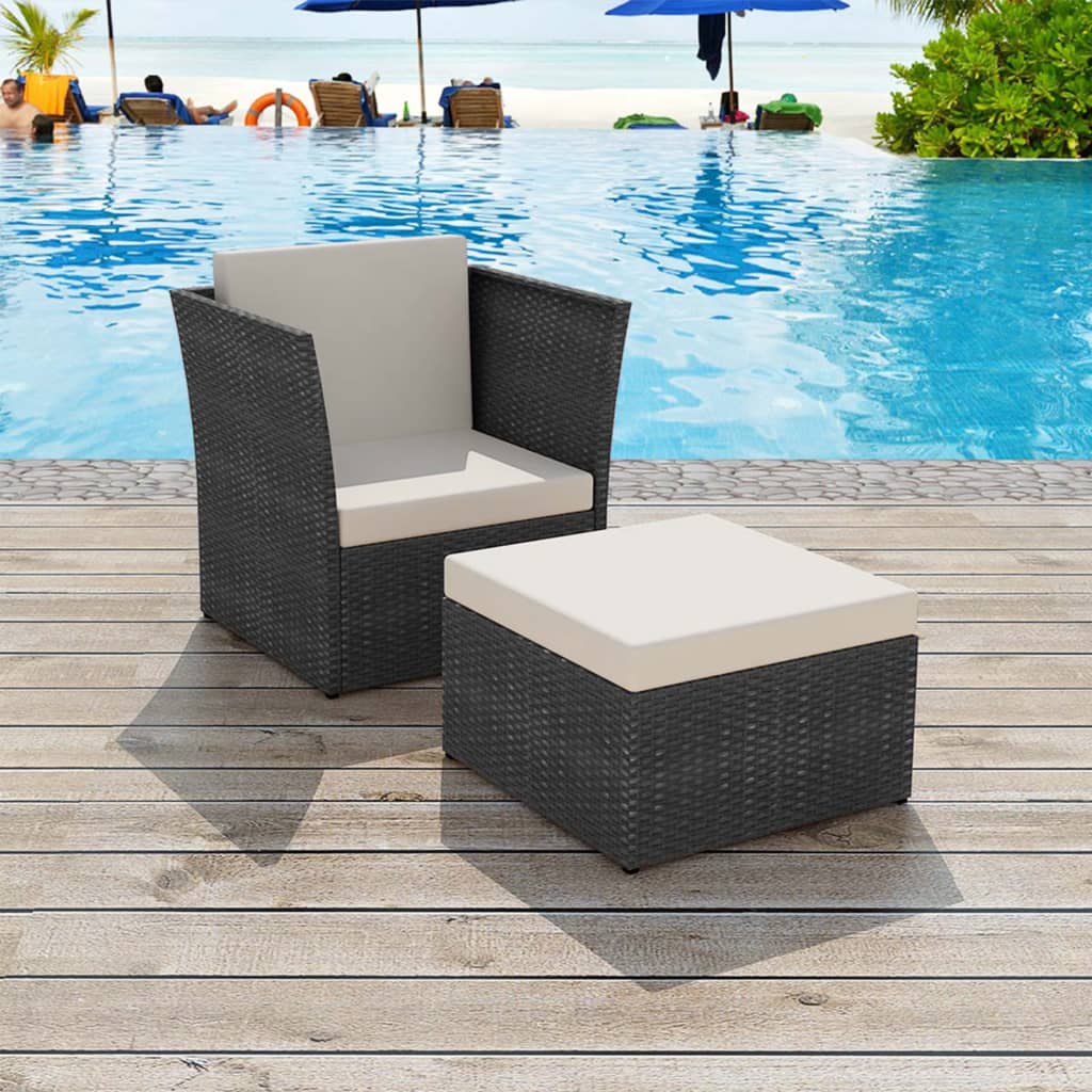 Sedia da Giardino con Poggiapiedi in Polyrattan Nero - homemem39