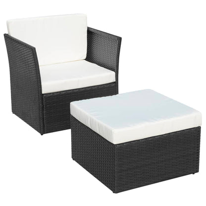 Sedia da Giardino con Poggiapiedi in Polyrattan Nero - homemem39