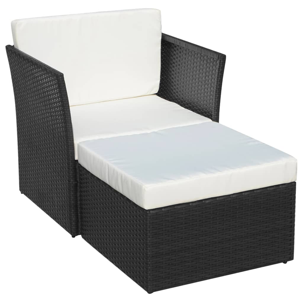 Sedia da Giardino con Poggiapiedi in Polyrattan Nero - homemem39