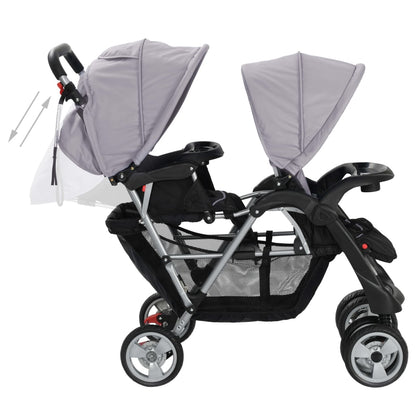 Passeggino Gemellare a Tandem in Acciaio Grigio e Nero - homemem39