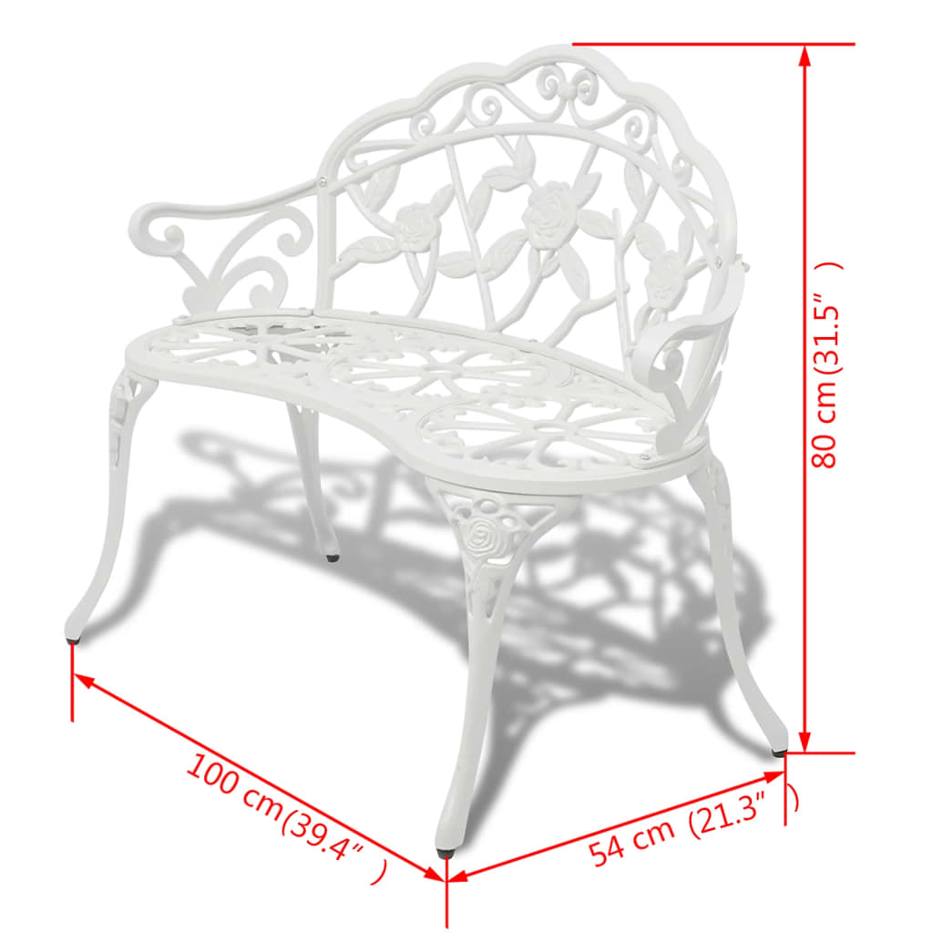 Panchina da Giardino 100 cm in Alluminio Pressofuso Bianco - homemem39