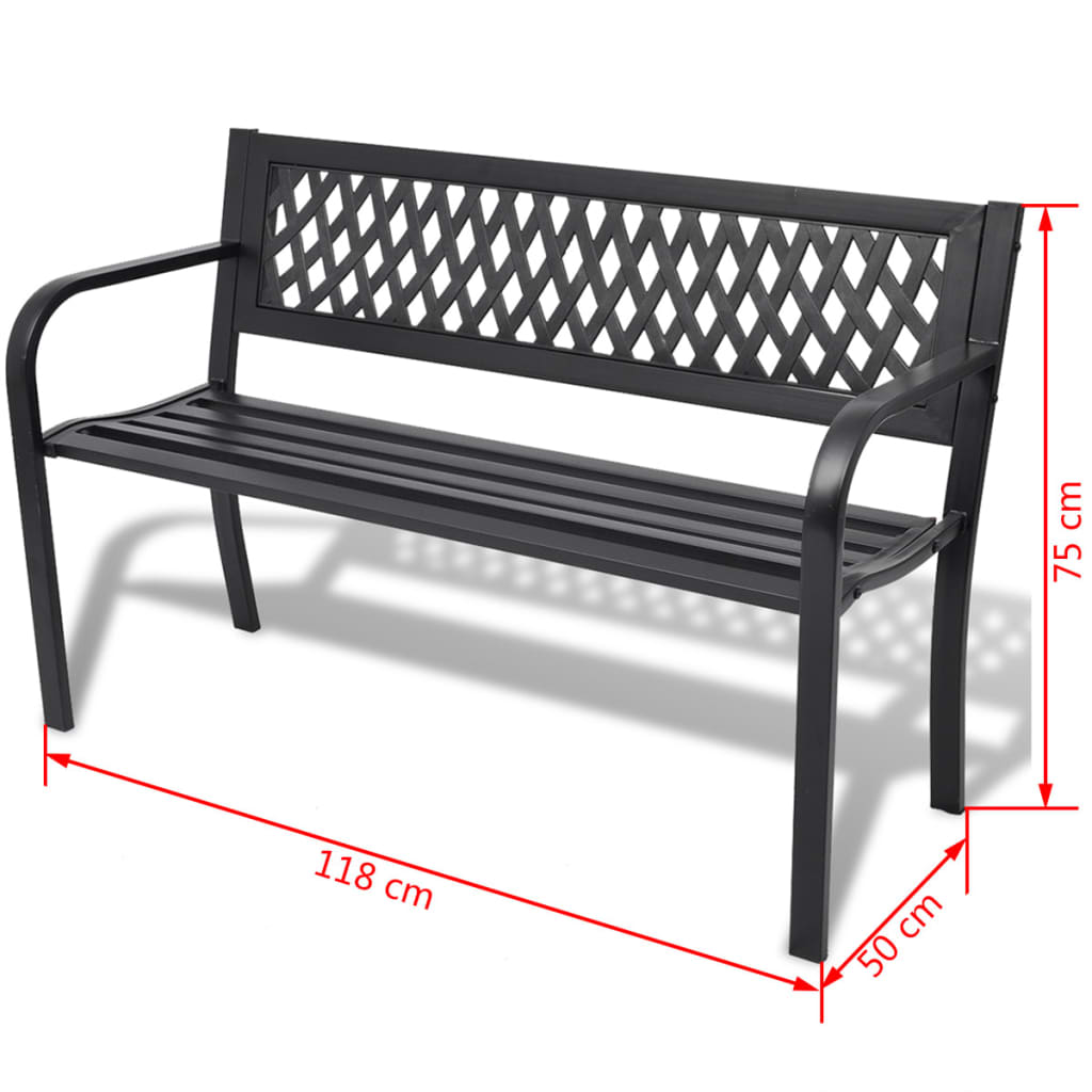 Panchina da Giardino 118 cm in Acciaio Nera - homemem39