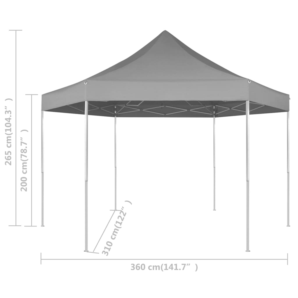 Gazebo Pieghevole Esagonale Pop-Up Grigio 3,6x3,1 m - homemem39